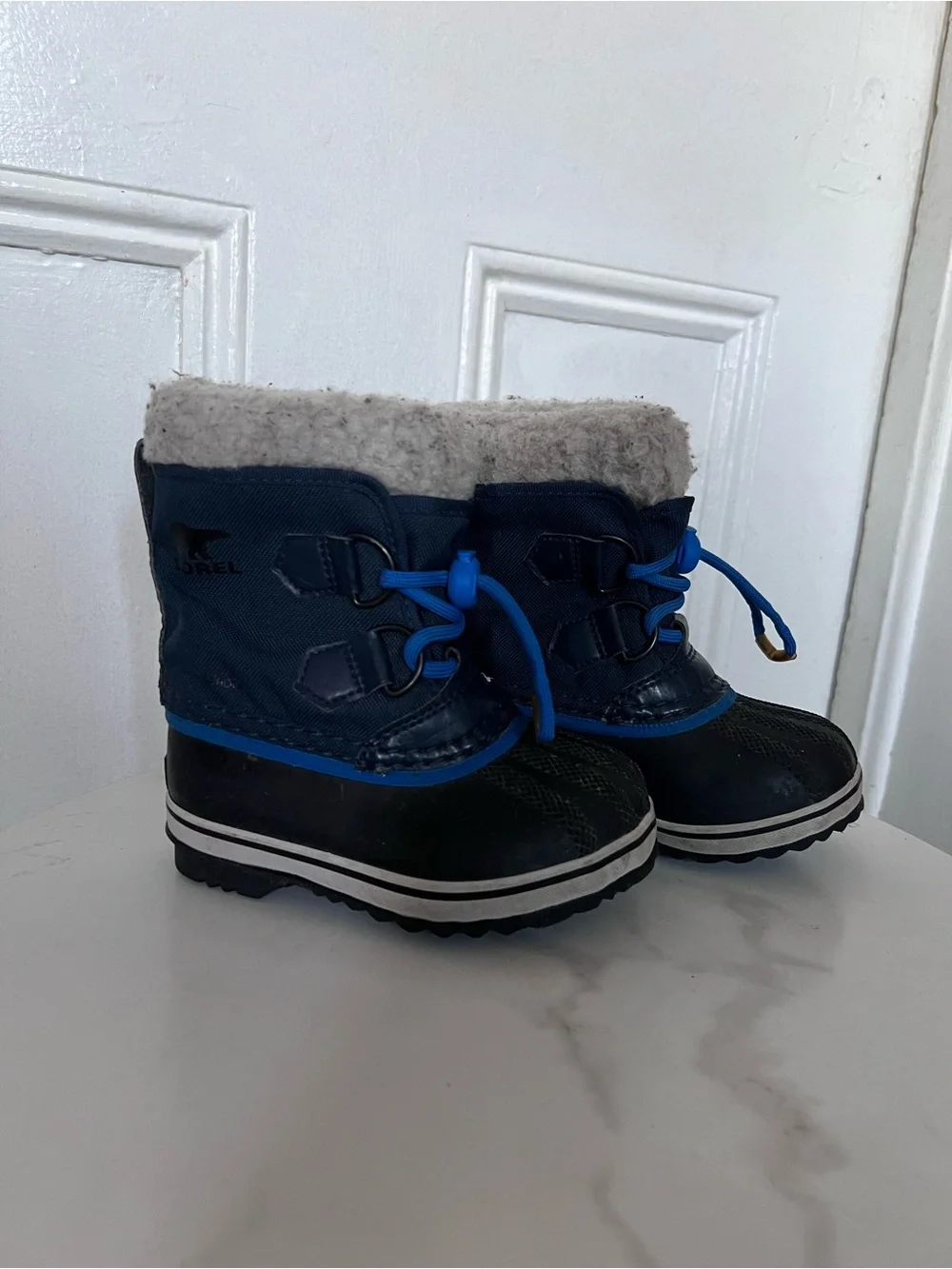 SOREL Kids Snow Boots Navy Blue Fleece Lined Waterproof Winter Duck Boots 8C